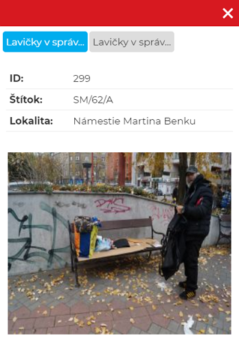 Výsledky Identifikácie – vrstva Lavičky v správe hl. m. SR Bratislava