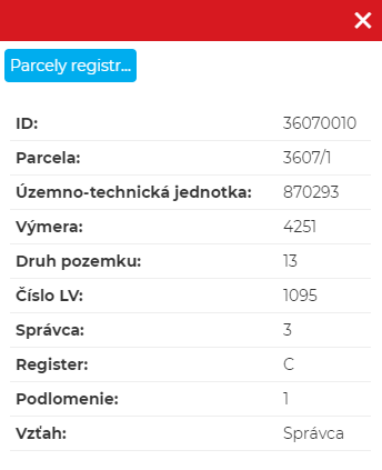 Výsledky Identifikácie – vrstva Parcely registra C-KN majetok mesta